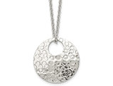 Stainless Steel Polished Circle Disc Hammered Necklace Pendant